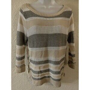 New York& Co Sweater/Pullover Knit Striped Women's Size XS Ivory/Tan/Gray
